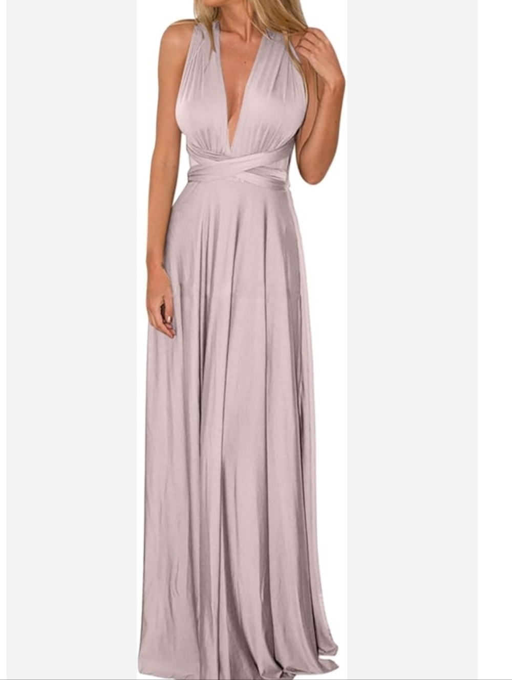 Allure Bridals Blush Halter Deep V Maxi Dress